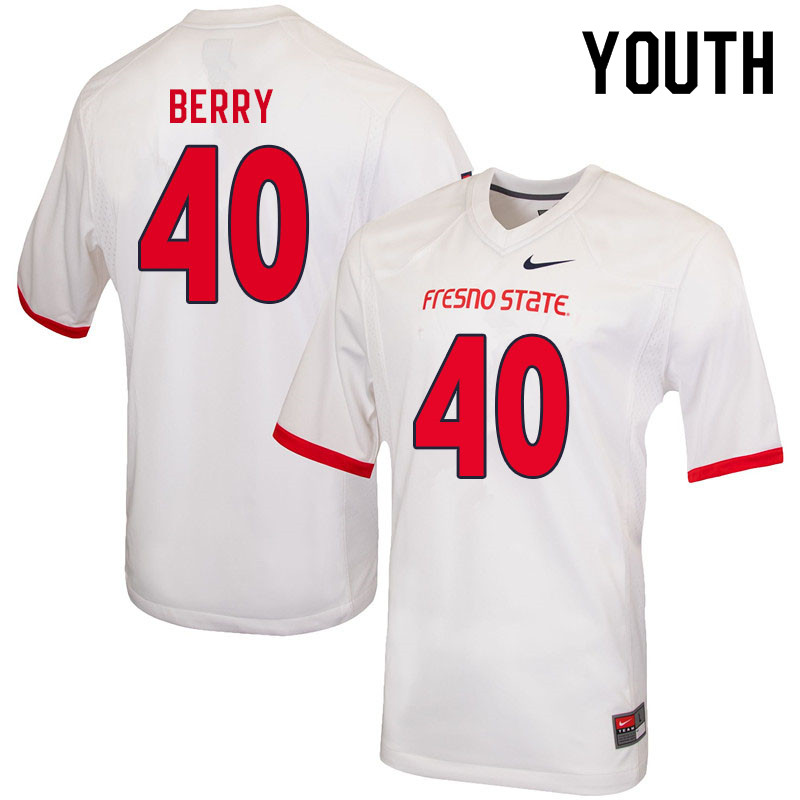 Youth #40 Anthony Berry Fresno State Bulldogs College Football Jerseys Sale-White